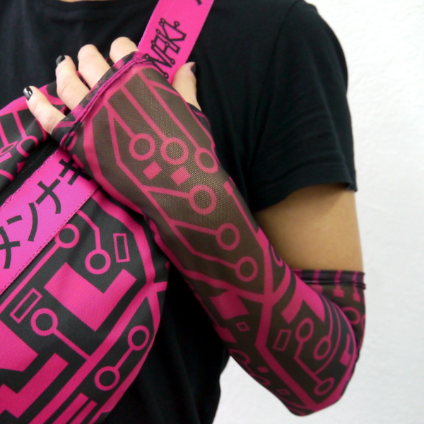 Mitenki Rękawiczki damskie bez palców z tiulu wieczorowo imprezowe Integrated Circuit Pink Anunnaki