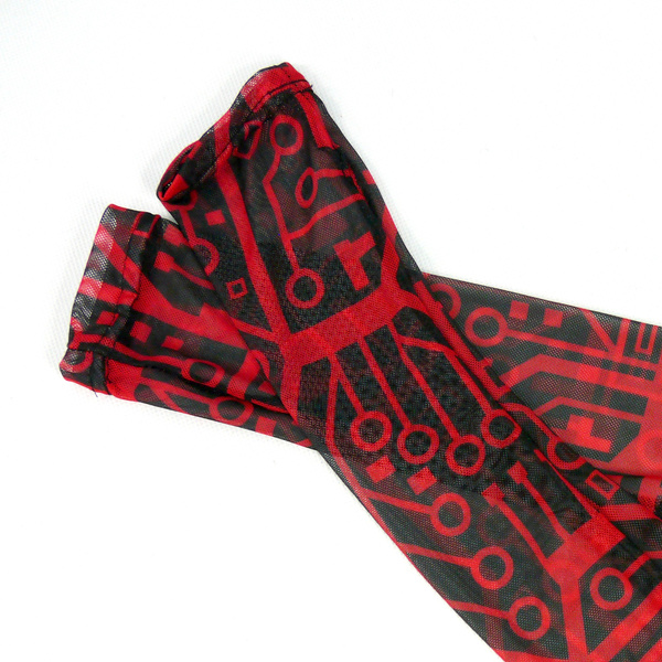 Fäustlinge Fingerlose Tüll-Handschuhe für Damen für die Abendgesellschaft Integrated Circuit Red 