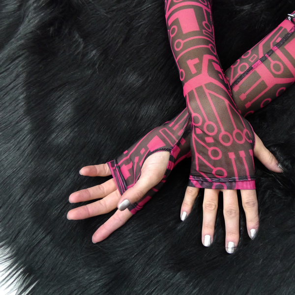 Mittens Women's Fingerless Tulle Gloves For Evening Party Integrated Circuit Pink Anunnaki