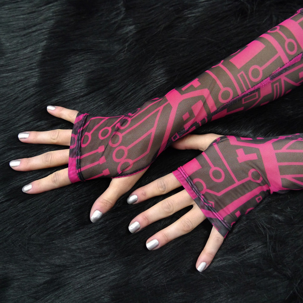 Mittens Women's Fingerless Tulle Gloves For Evening Party Integrated Circuit Pink Anunnaki
